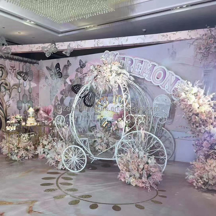 Factory price white metal iron pumpkin carriage for wedding decoration