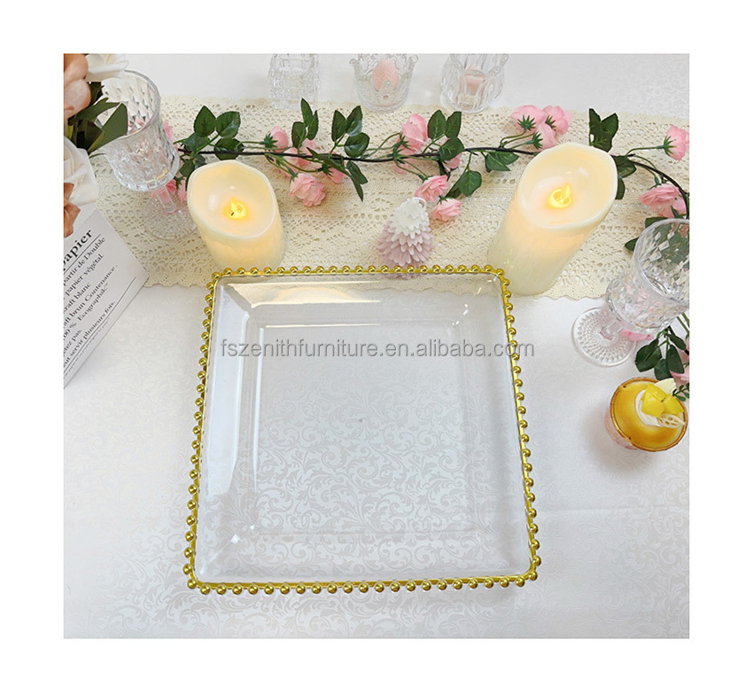 Gold Rimmed Square Plate Plastic Plate Sets Dinnerware Silver Glass Charger Plates For Wedding