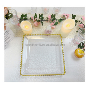 Gold Rimmed Square Plate Plastic Plate Sets Dinnerware Silver Glass Charger Plates For Wedding