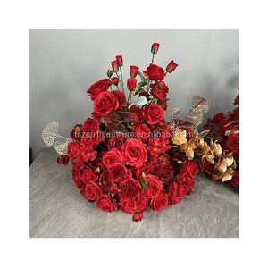 Exquisite Red Gold Flower Ball Silk Flower Ball Wedding Centerpiece for Wedding Decoration