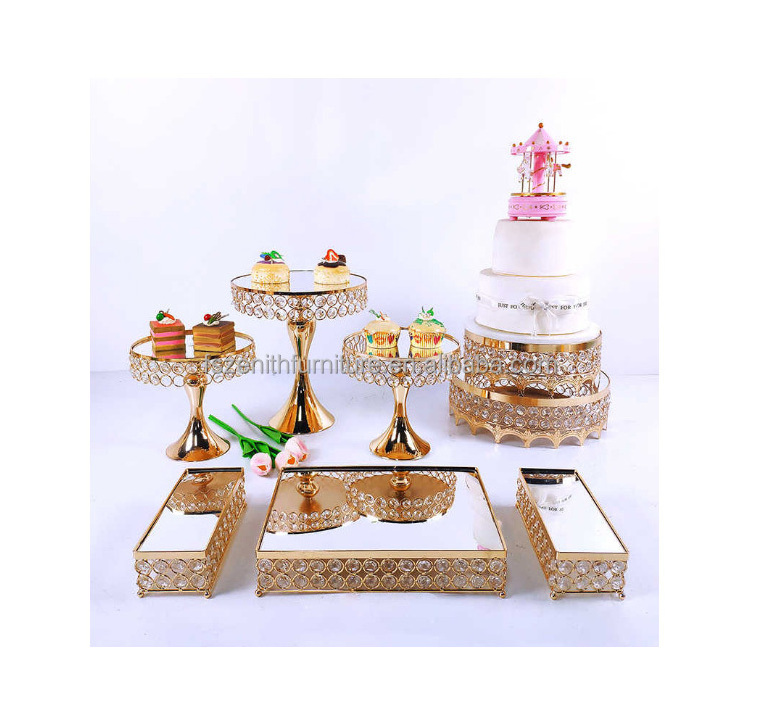 Gold Mirror Metal Display Tray Cake Tools Set Dessert Cake Stand for Wedding Party Decoration