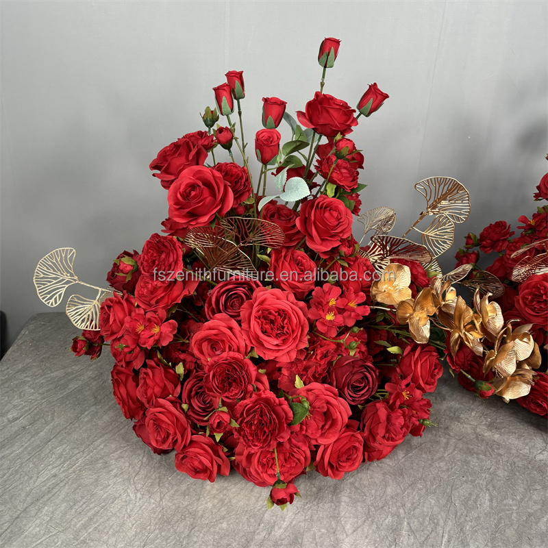 Exquisite Red Gold Flower Ball Silk Flower Ball Wedding Centerpiece for Wedding Decoration