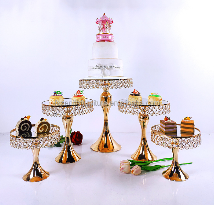 Gold Mirror Metal Display Tray Cake Tools Set Dessert Cake Stand for Wedding Party Decoration