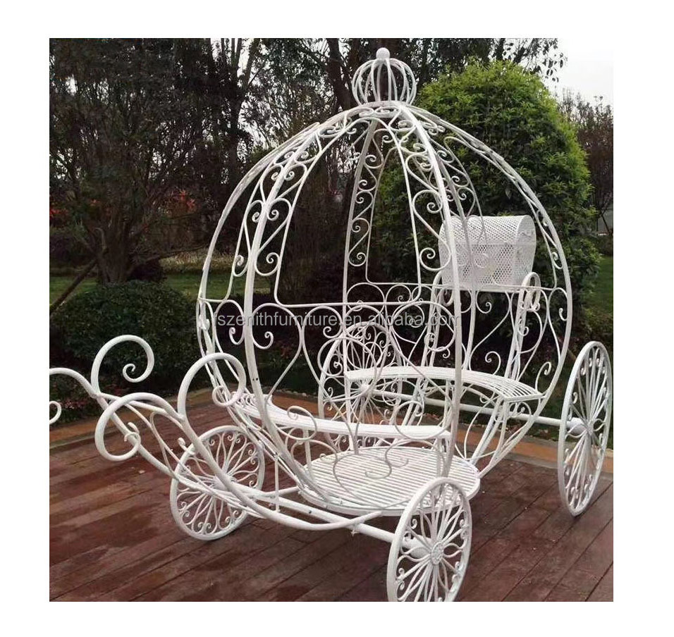 Wedding supplies wire mobile pumpkin horse cart white cinderella carriage for sale