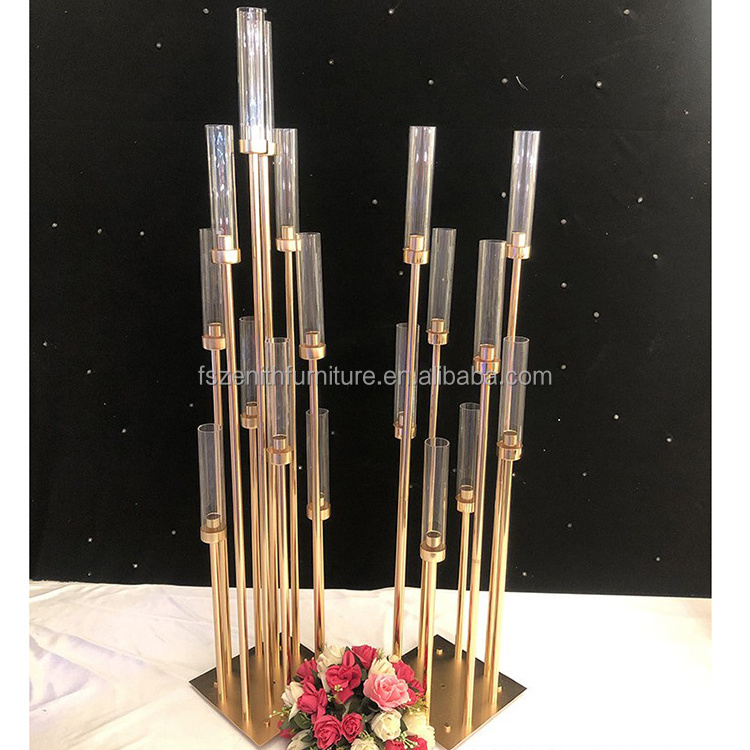 Luxury metal gold candle stick holder decorative 10 arms tall candelabra for wedding table centerpieces