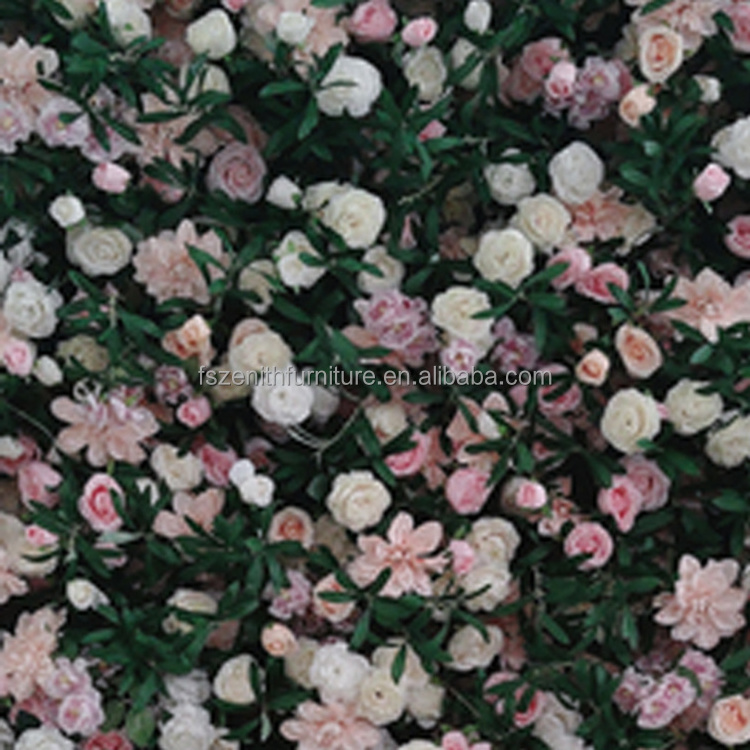 Top Quality Artificial Silk Flowers Pink and Green Flower Wall Wedding Decor Roll Up Flower Wall 2.4m