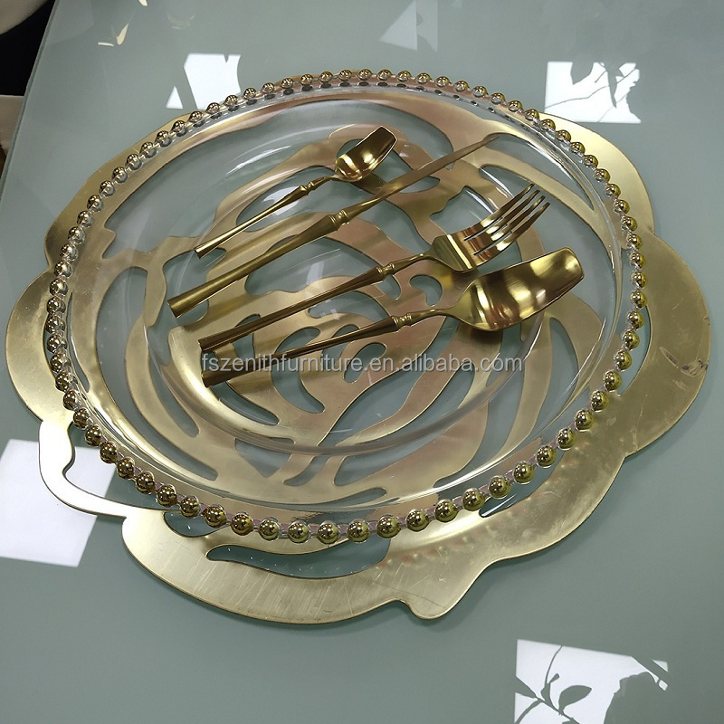 Wedding charger plates coaster placemats acrylic gold mirror place mats for dining table