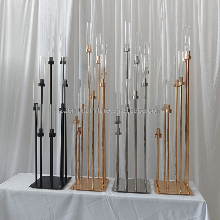 Luxury metal gold candle stick holder decorative 10 arms tall candelabra for wedding table centerpieces