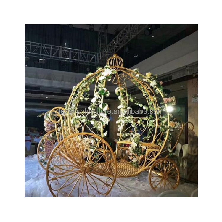 Wedding decoration centerpiece gold metal mobile wire princess pumpkin horse cart cinderella carriage candy cart