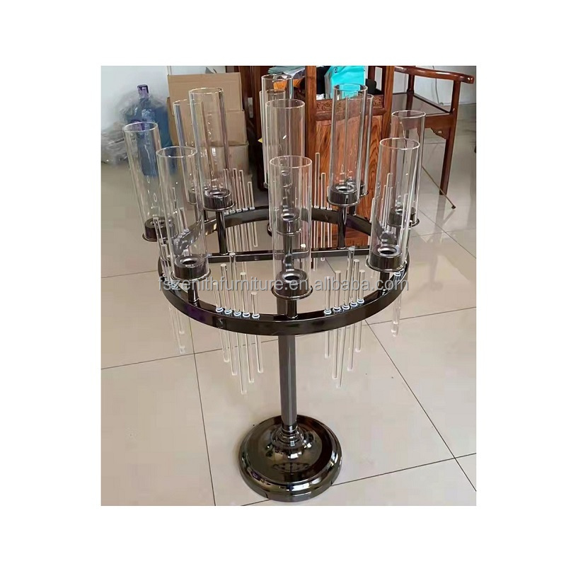 Wedding Decoration Large Gold Metal Candle Holder Crystal Glass Black Candelabra Centerpieces