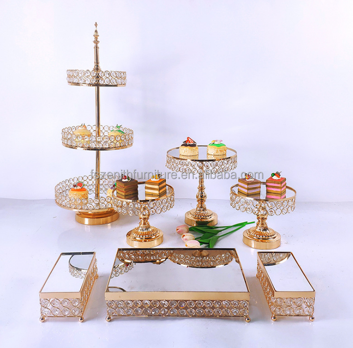 Gold Mirror Metal Display Tray Cake Tools Set Dessert Cake Stand for Wedding Party Decoration