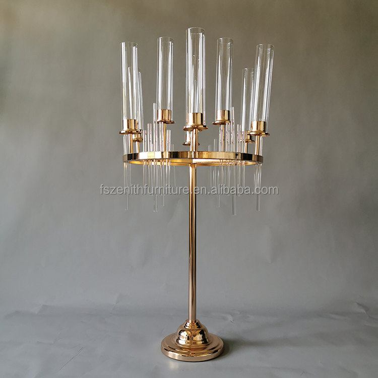 Wedding Decoration Large Gold Metal Candle Holder Crystal Glass Black Candelabra Centerpieces