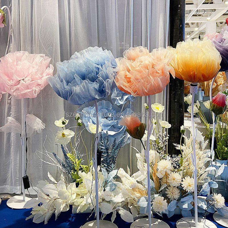 Wedding event big flower decoration large organza peony artificial flower giant flowers