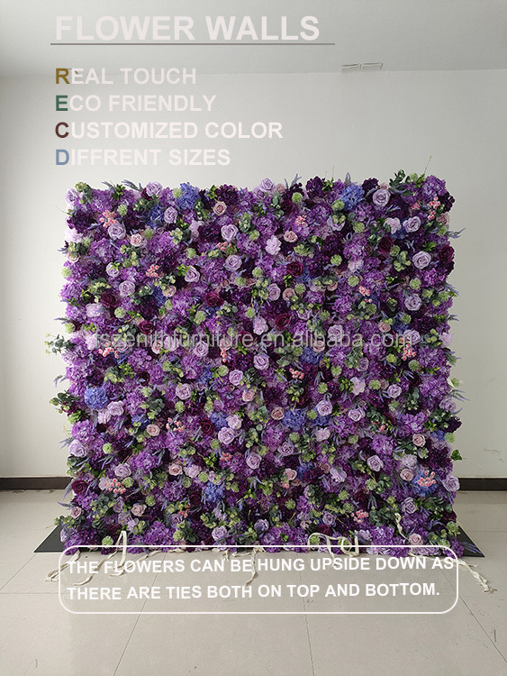 8ftX8ft Purple Flower Backdrop Wall Panel Green and Purple Artificial Outdoor Flower Wall for Wedding Decoration