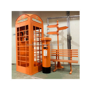 Metal orange office vintage telephone room decoration prop antique London telephone booth for sale