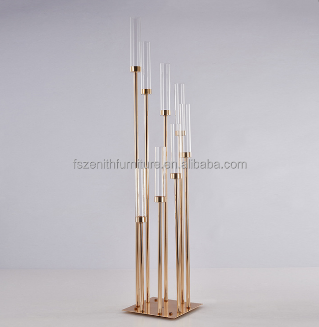 Luxury metal gold candle stick holder decorative 10 arms tall candelabra for wedding table centerpieces