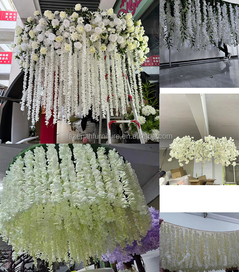 Custom Silk Wedding Decor Ceiling Hanging Flower White Artificial Wisteria Flower for Ceiling