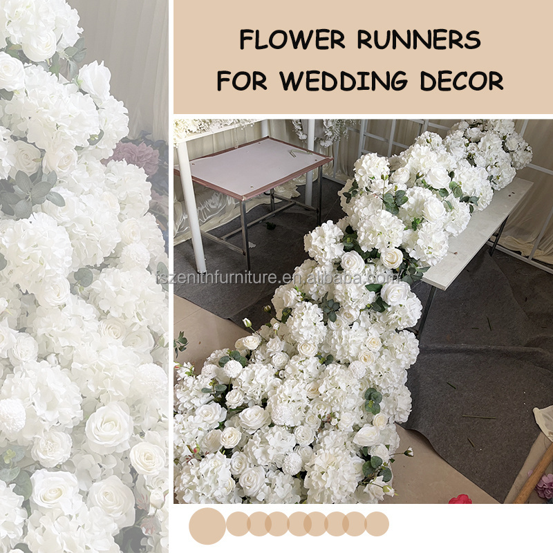 Event Supplies White Wedding Centerpiece Flowers Runner Silk Roses Hydrangeas Daisies White Flowers Wedding Decoration