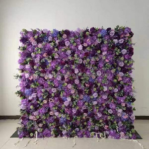 8ftX8ft Purple Flower Backdrop Wall Panel Green and Purple Artificial Outdoor Flower Wall for Wedding Decoration