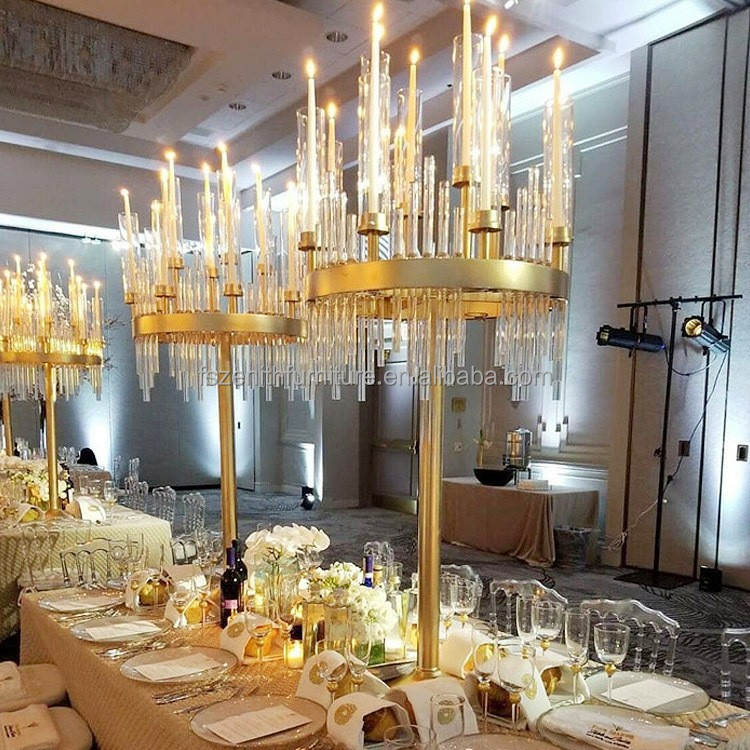 Wedding Decoration Large Gold Metal Candle Holder Crystal Glass Black Candelabra Centerpieces