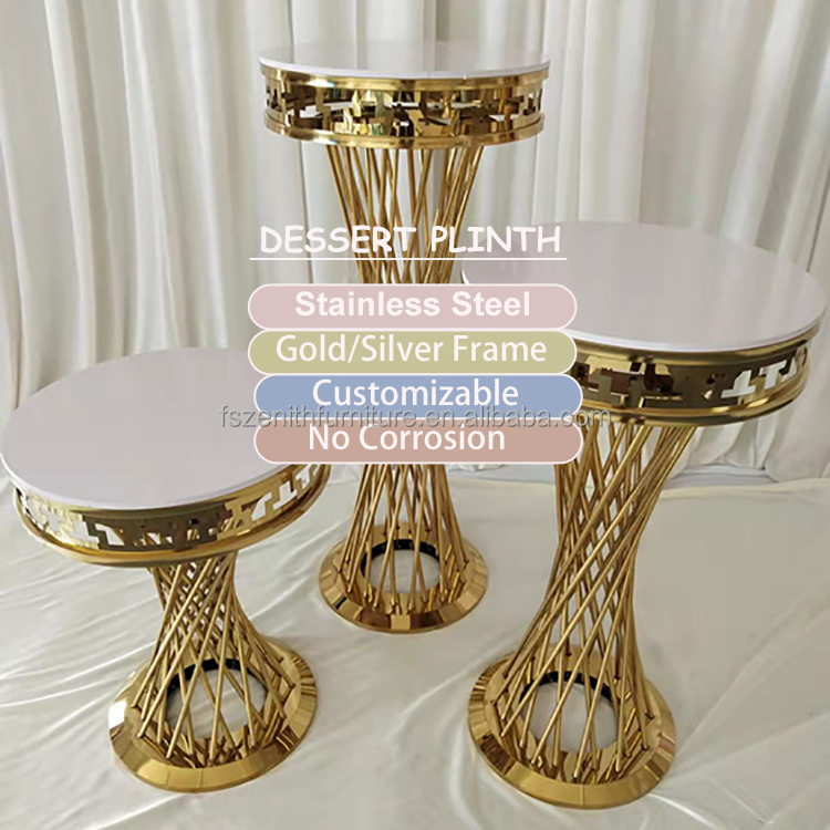 Wedding Decoration Gold Stainless Steel Metal Frame Round Wedding Luxury Cake Table for Party Decor