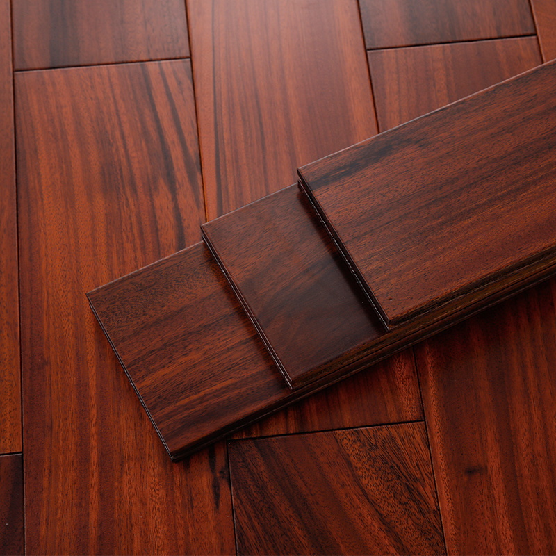 Indoor Solid Wood Flooring Okan Base Material 18mm Thick Wooden Floor Design Rosewood