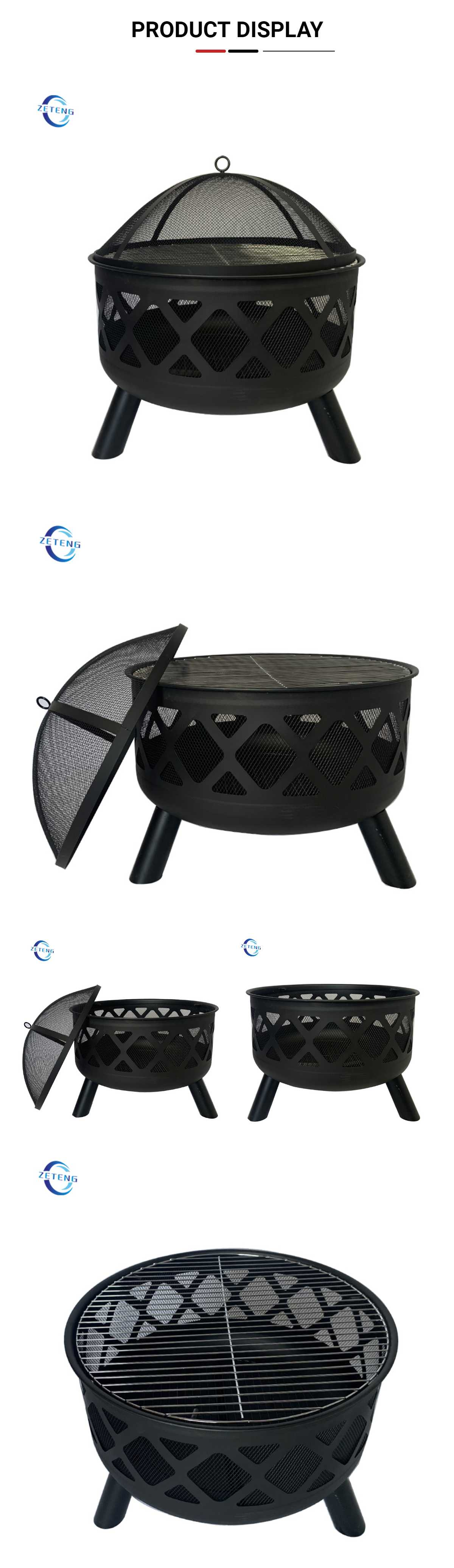 Outdoor fire pit wood burning firebowl garden round steel fire pits bbq grill