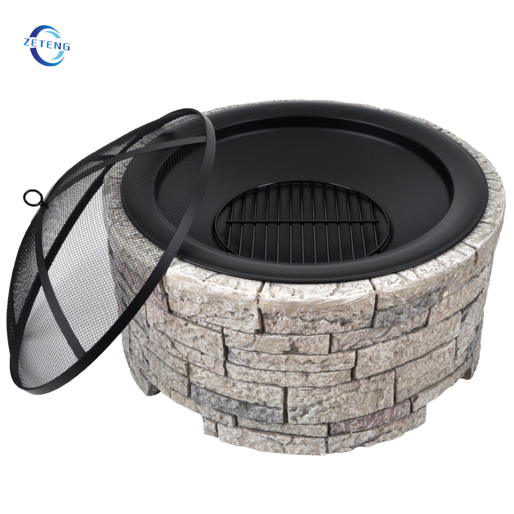 Outdoor Round Magnesium Oxide Fire Pit MGO Wood Burning Garden Stone Firepits