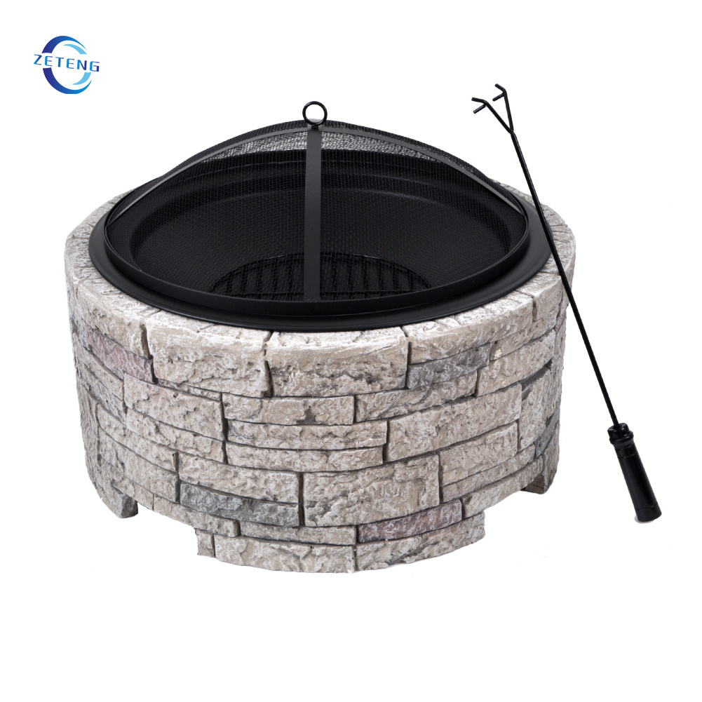 Outdoor Round Magnesium Oxide Fire Pit MGO Wood Burning Garden Stone Firepits