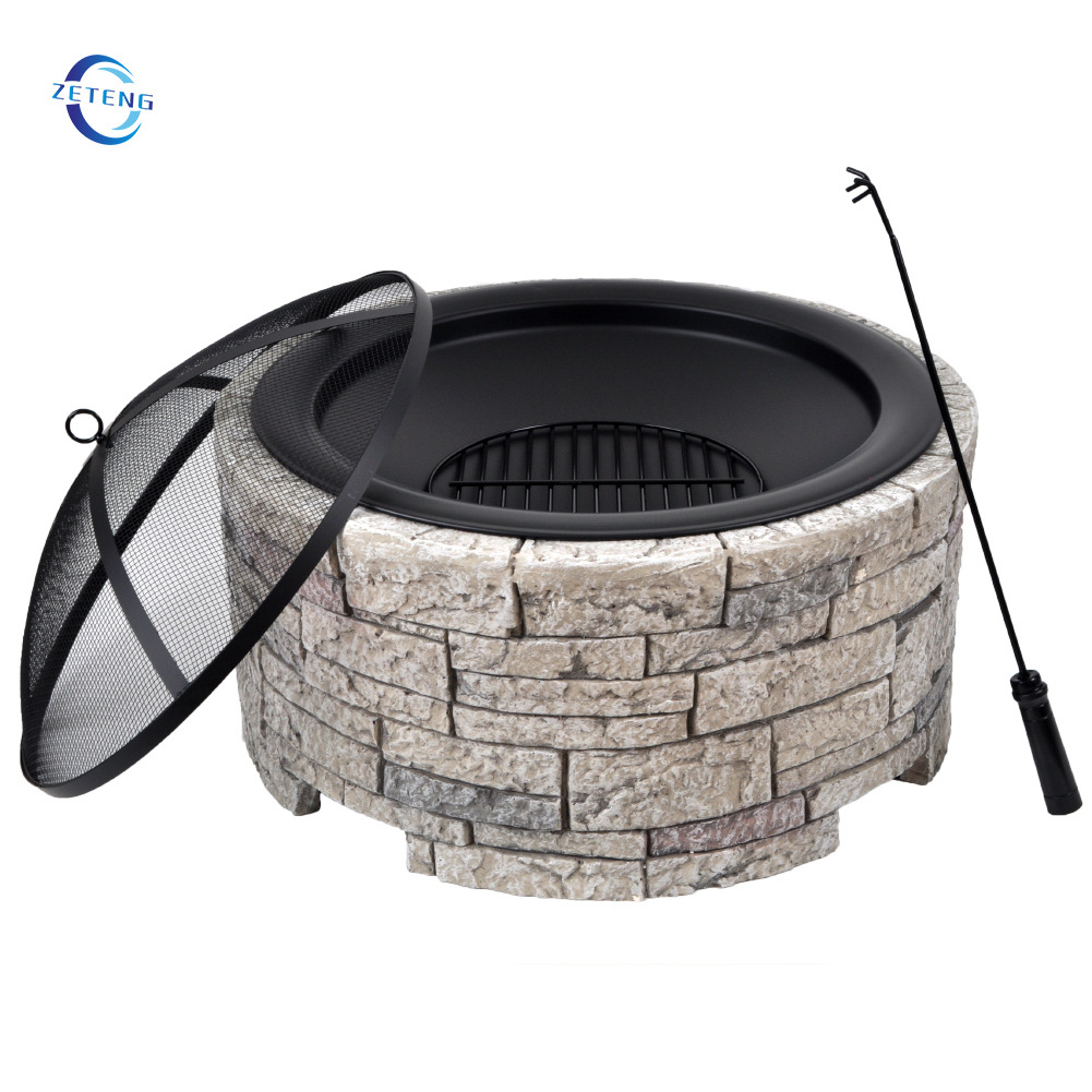 Outdoor Round Magnesium Oxide Fire Pit MGO Wood Burning Garden Stone Firepits