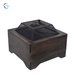 ZT Patio Garden Wood Burning Square Table BBQ Grill MGO garden fire pit