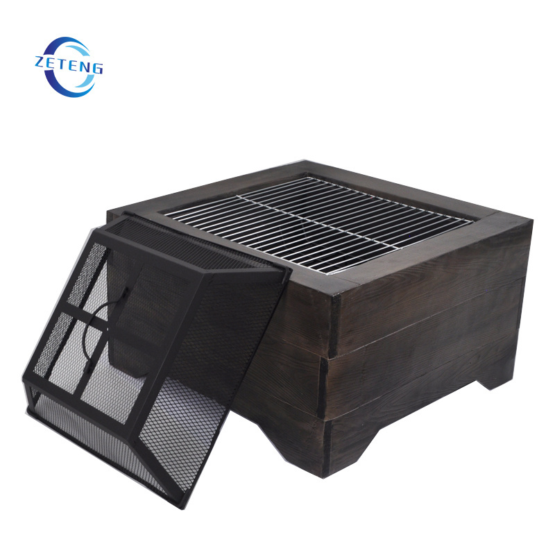 ZT Patio Garden Wood Burning Square Table BBQ Grill MGO garden fire pit