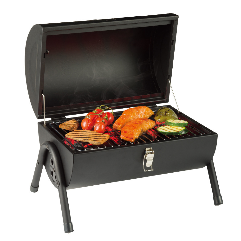 12 Inch Outdoor Portable BBQ Charcoal Barbecue Grill With Smoker Chimney