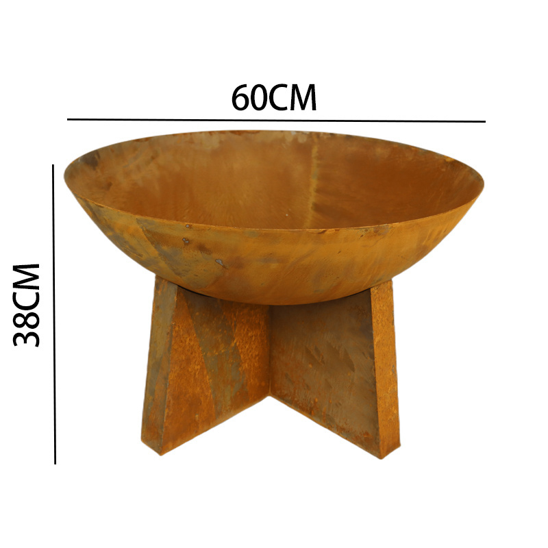 24 Inch Rust Patina Oxide Steel Wood Burning Fire Pit Bowl Modern Backyard Outdoor