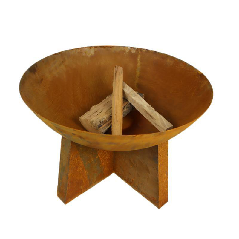 24 Inch Rust Patina Oxide Steel Wood Burning Fire Pit Bowl Modern Backyard Outdoor