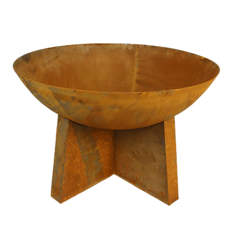 24 Inch Rust Patina Oxide Steel Wood Burning Fire Pit Bowl Modern Backyard Outdoor