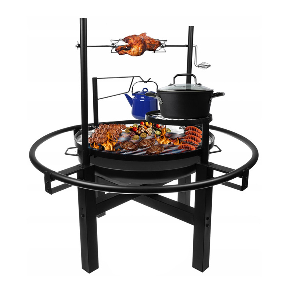 5 in 1 Large Steel Wood Burning Fire Pit with Barbecue Roasting Grill Outdoor Backyard