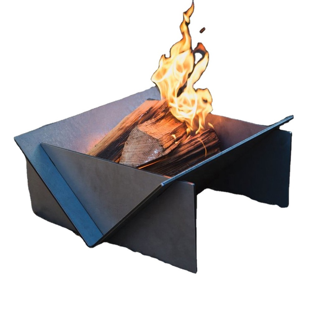 Squared Outdoor Steel Foldable Bonfire Wood Burning BBQ Portable Fire Pit For Camping