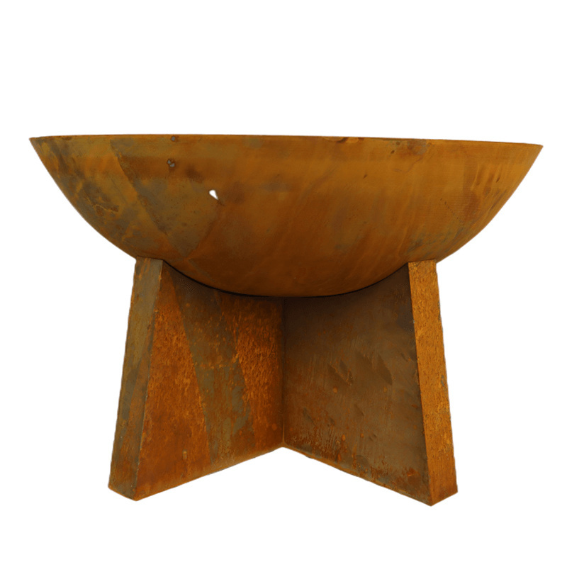 24 Inch Rust Patina Oxide Steel Wood Burning Fire Pit Bowl Modern Backyard Outdoor