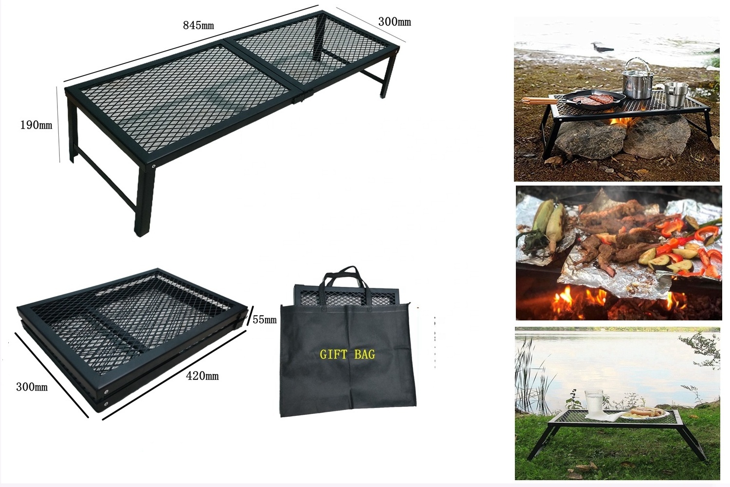 Heavy Duty Barbecue Folding Grill /open fire campfire cooking grate/fire pit grill