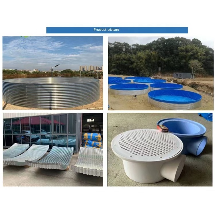 34000 Liter Diameter 6m x Height 1.2m Circular Aquaculture Pond For Fish Farming Steel Plate Support PVC Lining Fish Round Tank