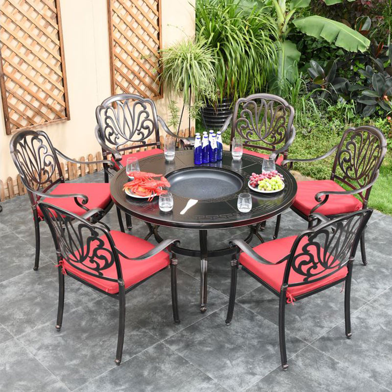 Cast Aluminum Bbq Table Fire Pit Set Garden Table Set Dining patio set