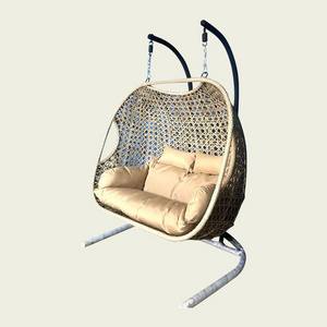 Patio Garden Boho Hotel Tropical Ceiling Double Two Seater Love Seat Bamboo Natural Cane Rattan Hanging Swing Chair