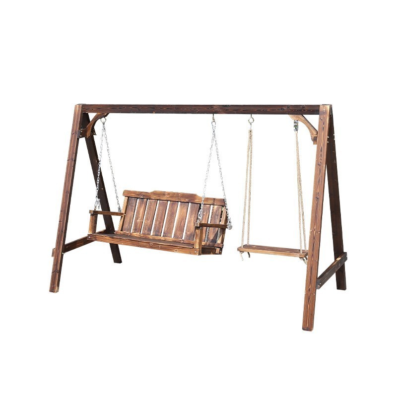 Courtyard Solid Wood Rocking Chair Anti-Corrosion Wooden Swing Double Adult Hanging Chair