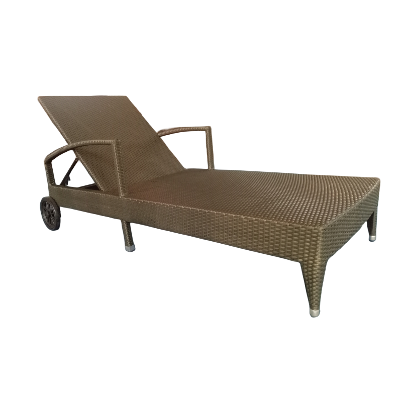 Outdoor PE Rattan Sun Lounge Chaise Chair Wicker Woven Sun Bed with Wheel