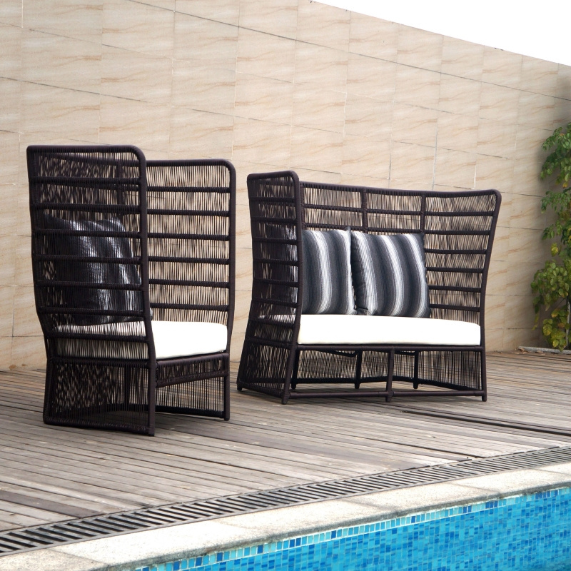 Modern Leisure Style Patio Balcony Weaving rope sofa chair set Outdoor Garden High back sofa Furniture Sectional