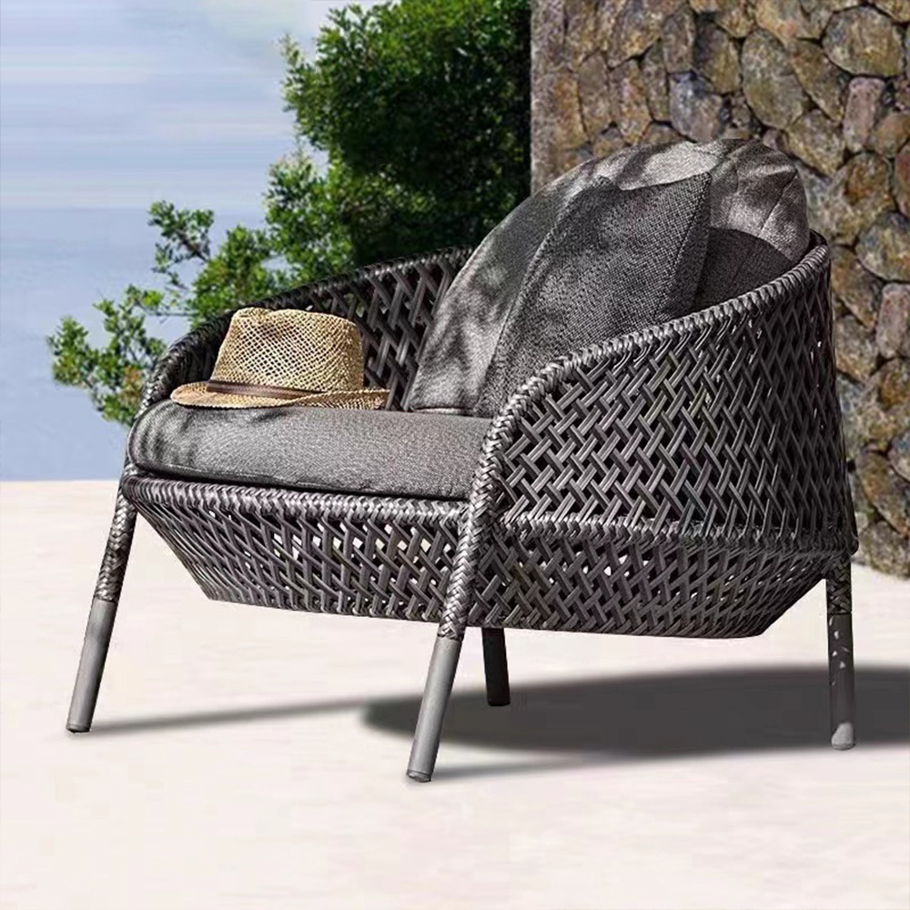 Modern garden Wicker furniture waterproof patio lounge set outdoor leisure aluminum weaved rattan sofa chair