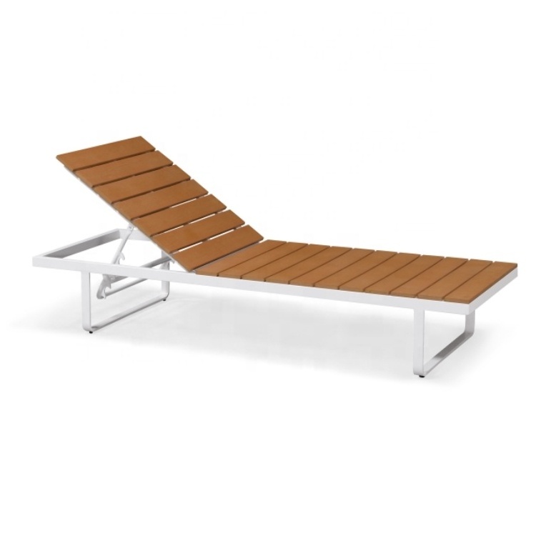 Modern Outdoor Plastic Wood   Aluminum Sun Bed Chaise Lounge Black White patio pool chair sun lounger