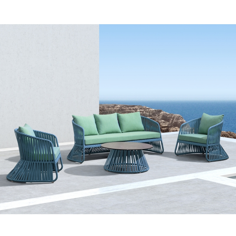 Modern garden sofa set aluminum frame sectional patio sofa outdoor rope furniture set with waterproof cushion