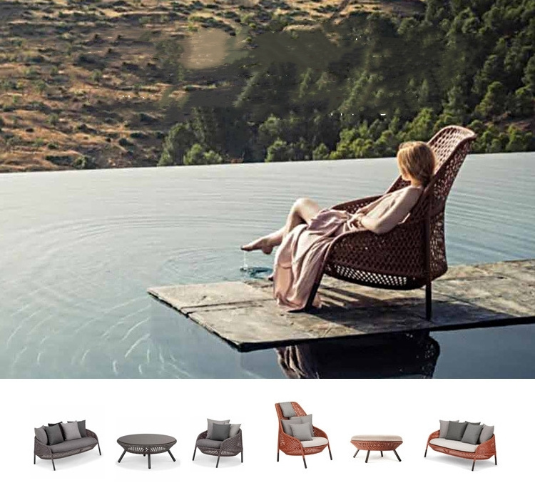 Modern garden Wicker furniture waterproof patio lounge set outdoor leisure aluminum weaved rattan sofa chair